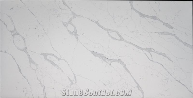 New Design Calacatta White Vein Synthetic Quartz Slab Tile