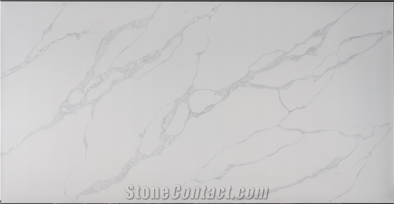 New Design Calacatta White Vein Synthetic Quartz Slab Tile