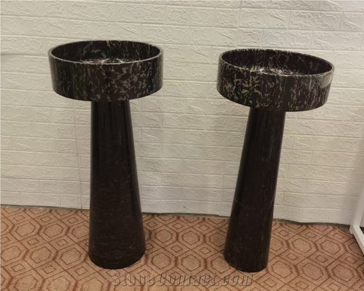 Black Gold Marble Natural Stone Round Sink Wash Basin