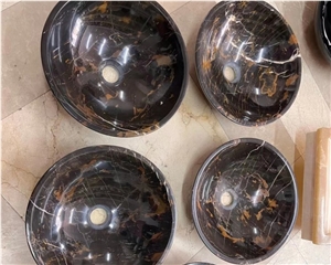 Black Gold Marble Natural Stone Round Sink Wash Basin
