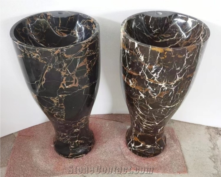 Black Gold Marble Natural Stone Round Sink Wash Basin