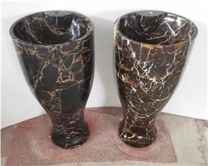 Black Gold Marble Natural Stone Round Sink Wash Basin