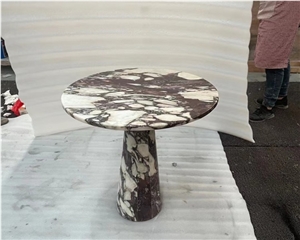 Calacatta Viola Marble White Round Stone Center Side Table