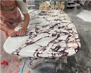 Calacatta Violet White Marble Stone Dinning Table Top