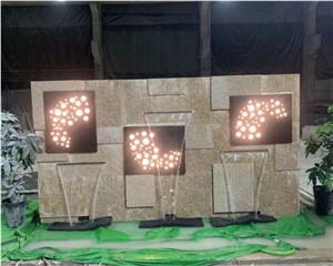 Garden Natural Stone Black Granite Water Fountain LED Light