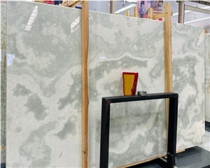 Golden Blue Onyx Slab For Hotel Villa Background Wall Design