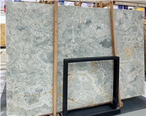 Golden Blue Onyx Slab For Hotel Villa Background Wall Design