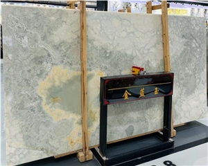 Golden Blue Onyx Slab For Hotel Villa Background Wall Design