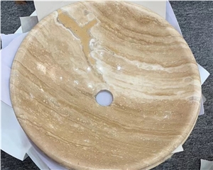 Hand Made Round Beige Wash Basin Natural Marble Stone Sink