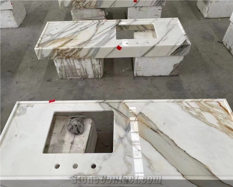 Hot White Natural Stone Calacatta Gold Marble Countertop