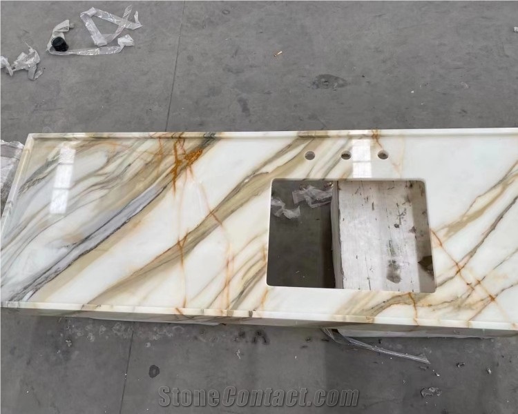 Hot White Natural Stone Calacatta Gold Marble Countertop