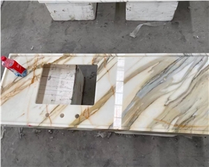 Hot White Natural Stone Calacatta Gold Marble Countertop