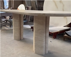 Oval Shape Super White Travertine Coffee Tea Table