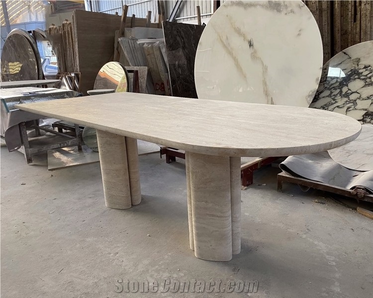 Oval Shape Super White Travertine Coffee Tea Table