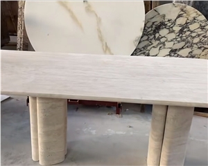 Oval Shape Super White Travertine Coffee Tea Table