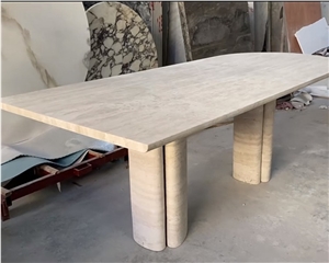 Oval Shape Super White Travertine Coffee Tea Table