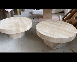 Oval Shape Super White Travertine Coffee Tea Table