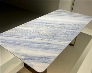 Rectangle Crystal Blue Marble Dinning Table For Living Room
