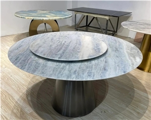 Rectangle Crystal Blue Marble Dinning Table For Living Room