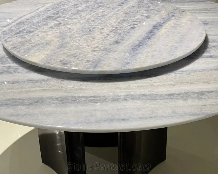 Rectangle Crystal Blue Marble Dinning Table For Living Room