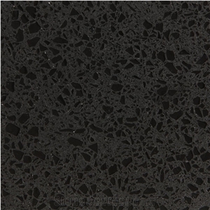 Jet Black-1 Quartz Slabs Pure Black Artificial Stone Tiles