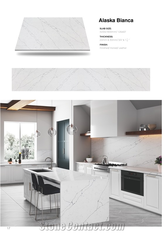 White Quartz Stone Slabs Alaska Bianca Quartz Tiles