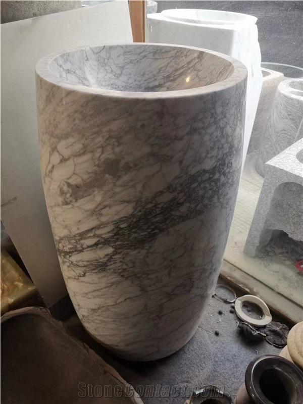Bianco Carrara Marble Free Standing Pedestal Basin