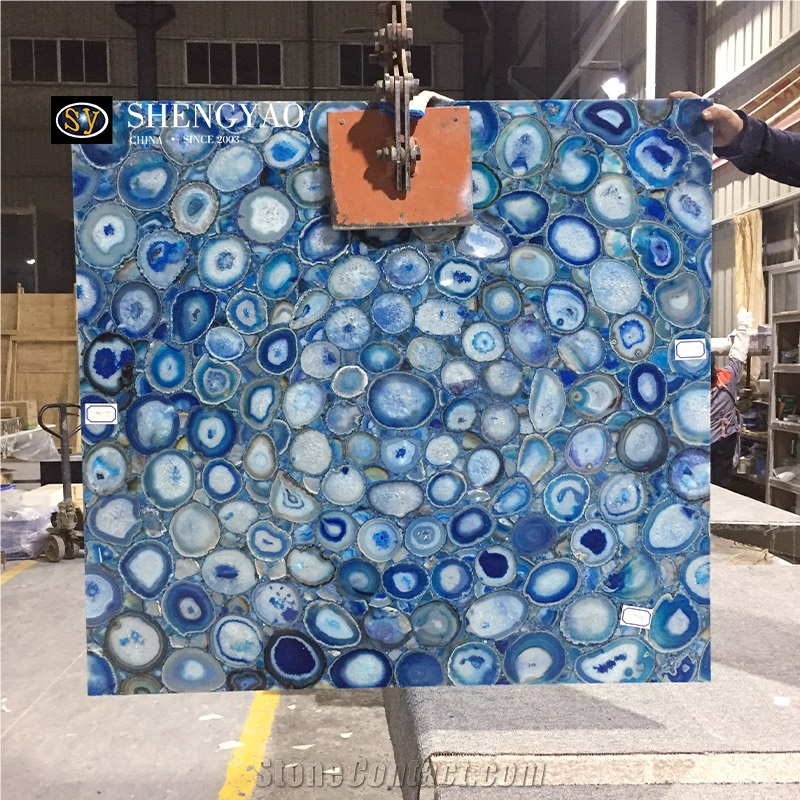 Customized Size Blue Green Semi Precious Stone Agate Slab