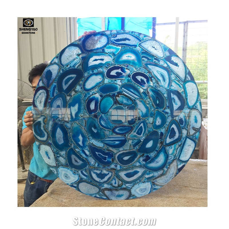 Customized Size Blue Green Semi Precious Stone Agate Slab