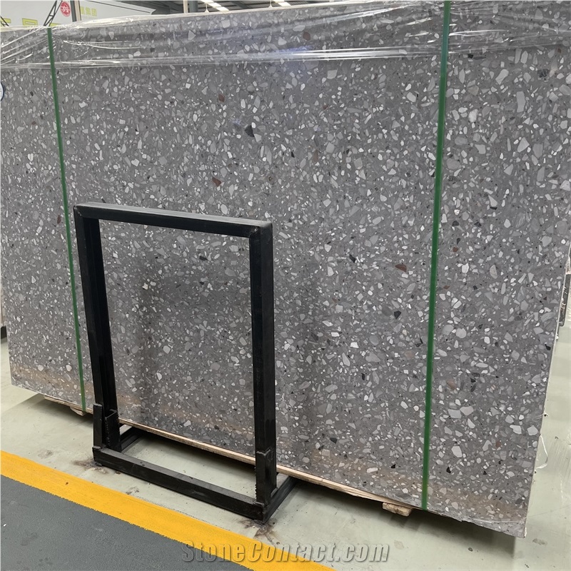Alba Grey Terrazzo Stone Slab Tile For Interior Floor Design