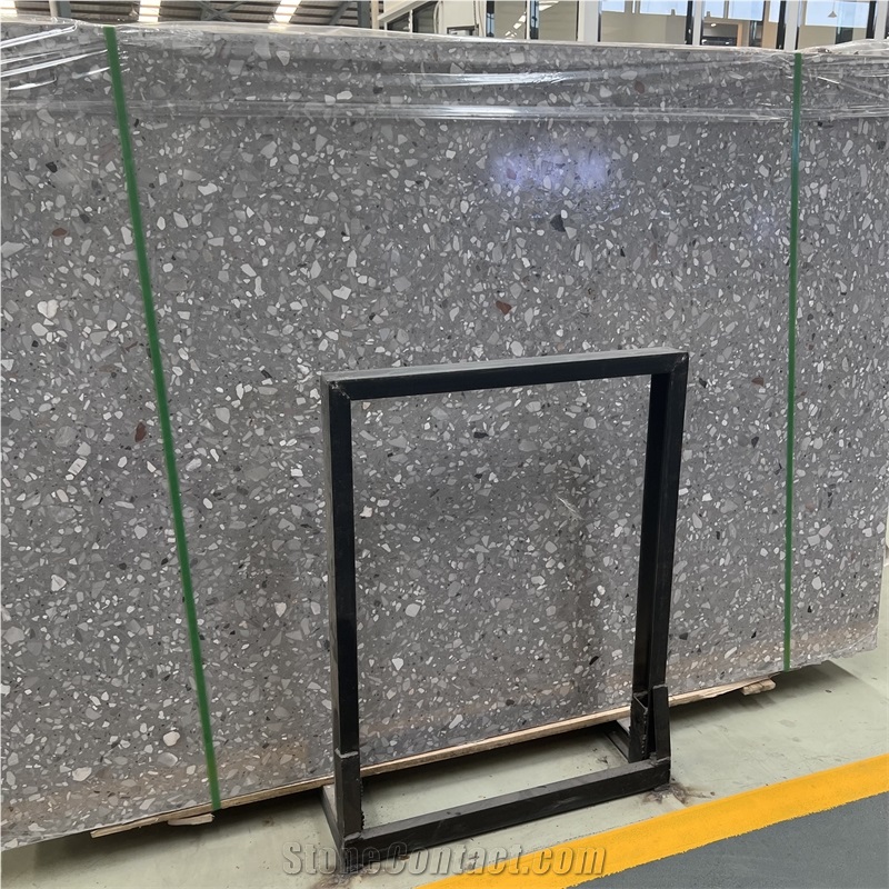 Alba Grey Terrazzo Stone Slab Tile For Interior Floor Design