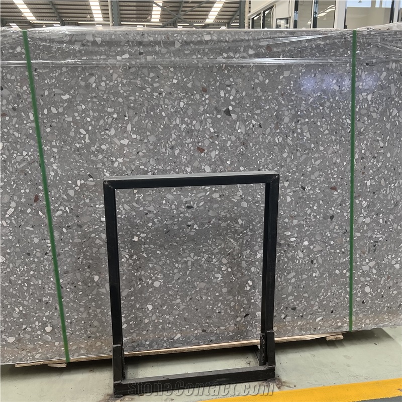 Alba Grey Terrazzo Stone Slab Tile For Interior Floor Design