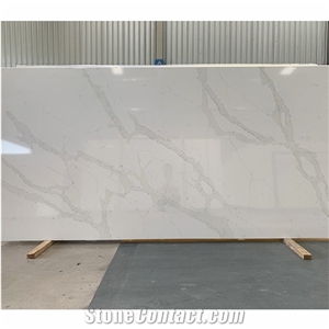 Artificial Stone Calacatta White Quartz Slab With Grey Veins