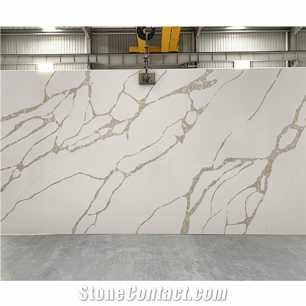 Artificial Stone Calacatta White Quartz Slab With Grey Veins