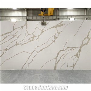 Artificial Stone Calacatta White Quartz Slab With Grey Veins