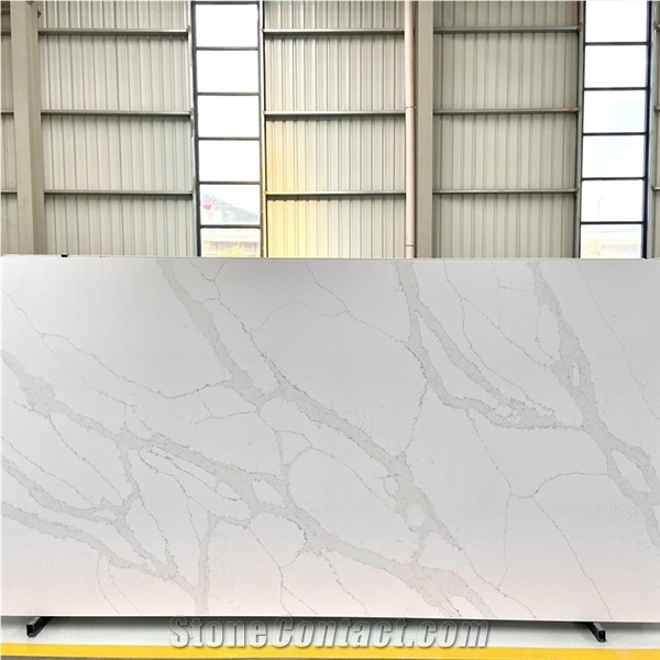 Artificial Stone Calacatta White Quartz Slab With Grey Veins