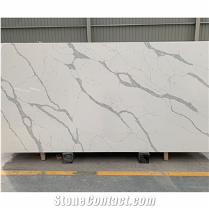 Artificial Stone Calacatta White Quartz Slab With Grey Veins
