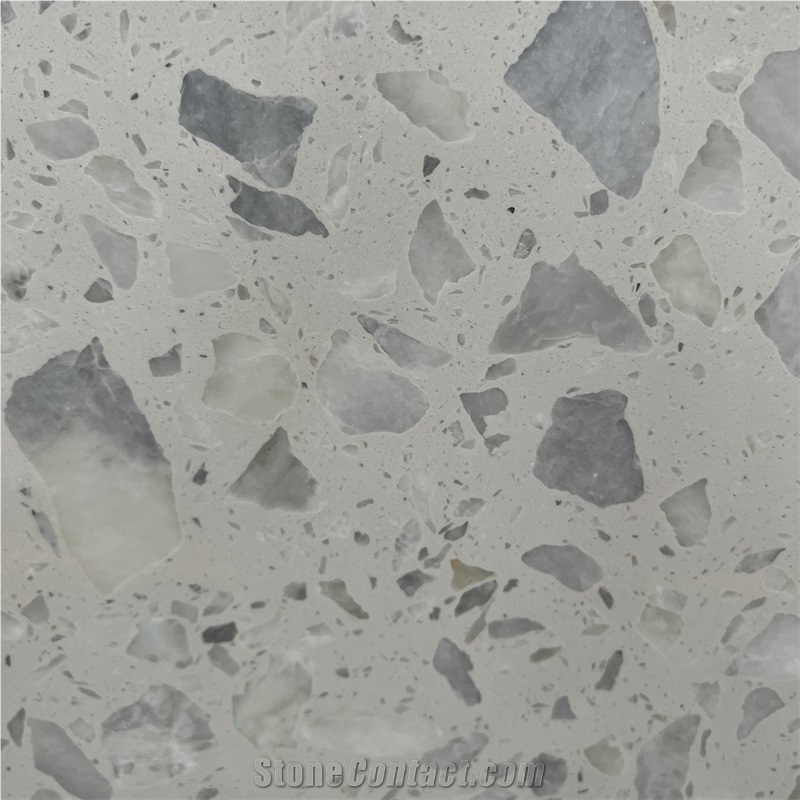 Artificial White Terrazzo Stone Slab For Interior Floor Tile
