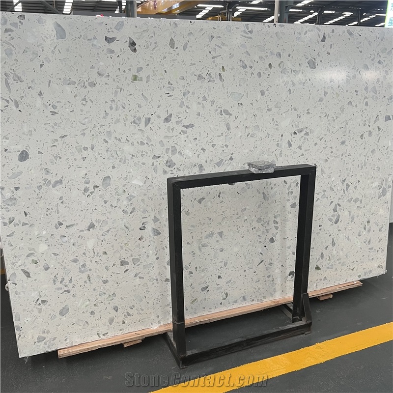 Artificial White Terrazzo Stone Slab For Interior Floor Tile