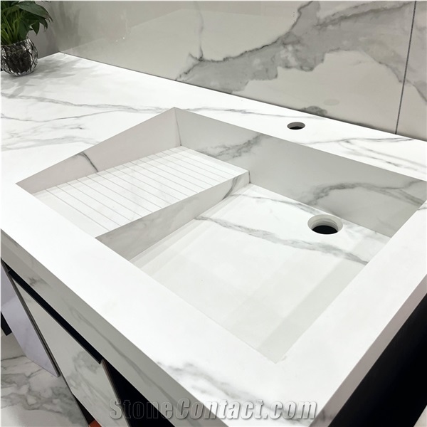 Bathroom Vanity With Sink Use Calacatta White Sintered Stone