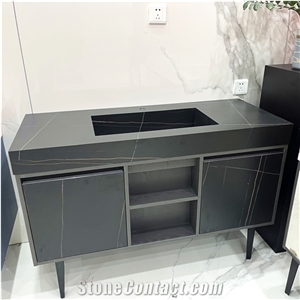 Black Sintered Stone Vanity Luxury Bathroom Vanity Cabinets