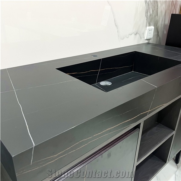 Black Sintered Stone Vanity Luxury Bathroom Vanity Cabinets