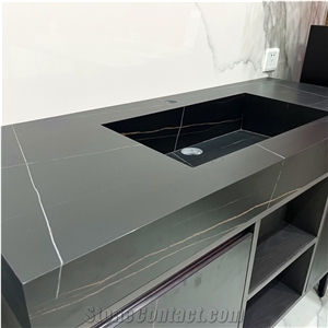 Black Sintered Stone Vanity Luxury Bathroom Vanity Cabinets