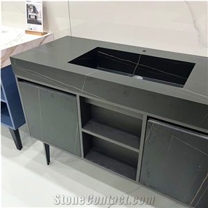 Black Sintered Stone Vanity Luxury Bathroom Vanity Cabinets