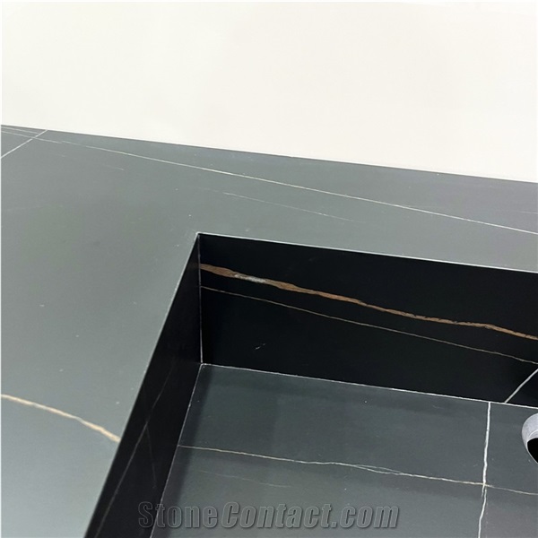 Black Sintered Stone Vanity Luxury Bathroom Vanity Cabinets