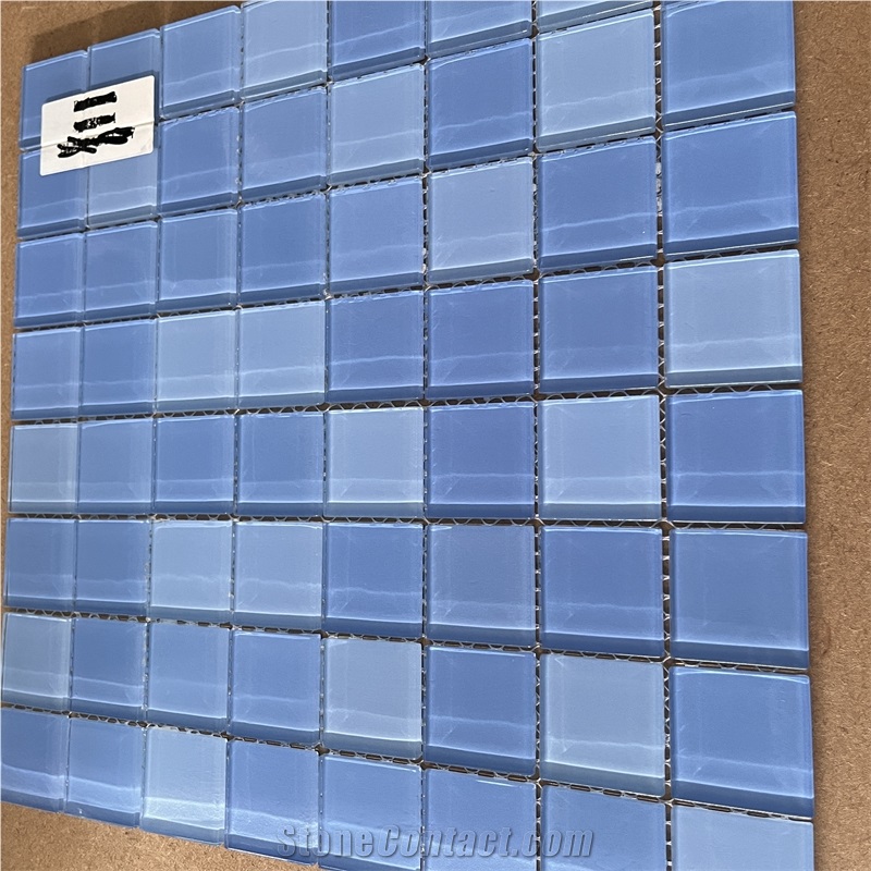 Blue Glass Mosaic Tiles For Interior Bathroom Wall Decor