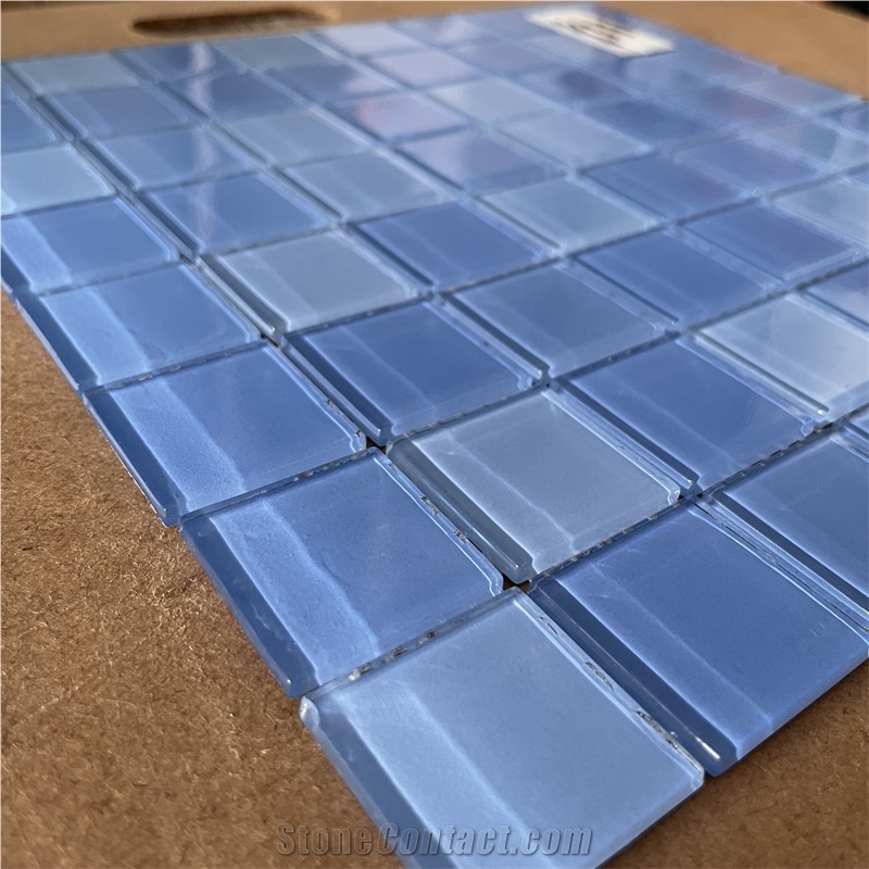 Blue Glass Mosaic Tiles For Interior Bathroom Wall Decor