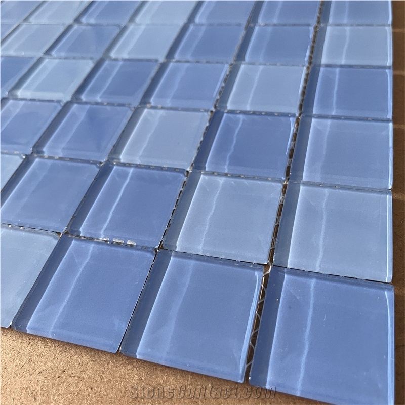 Blue Glass Mosaic Tiles For Interior Bathroom Wall Decor