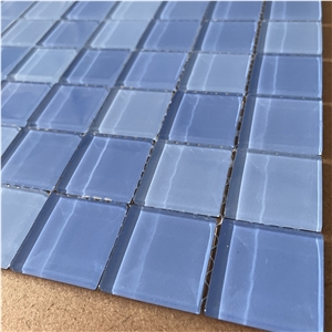 Blue Glass Mosaic Tiles For Interior Bathroom Wall Decor