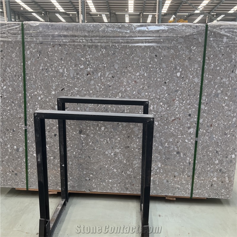 Customize Alba White Terrazzo Slab Tiles Floor Wall Design